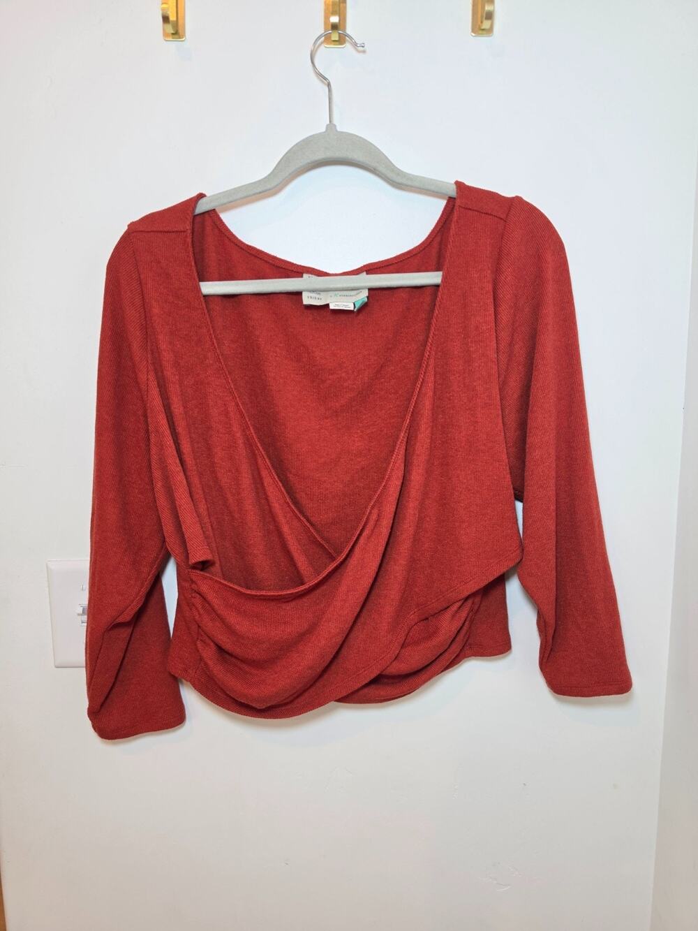 Anthropologie Saturday Sunday Wrap Cropped Sweater Size 1X Burnout Orange